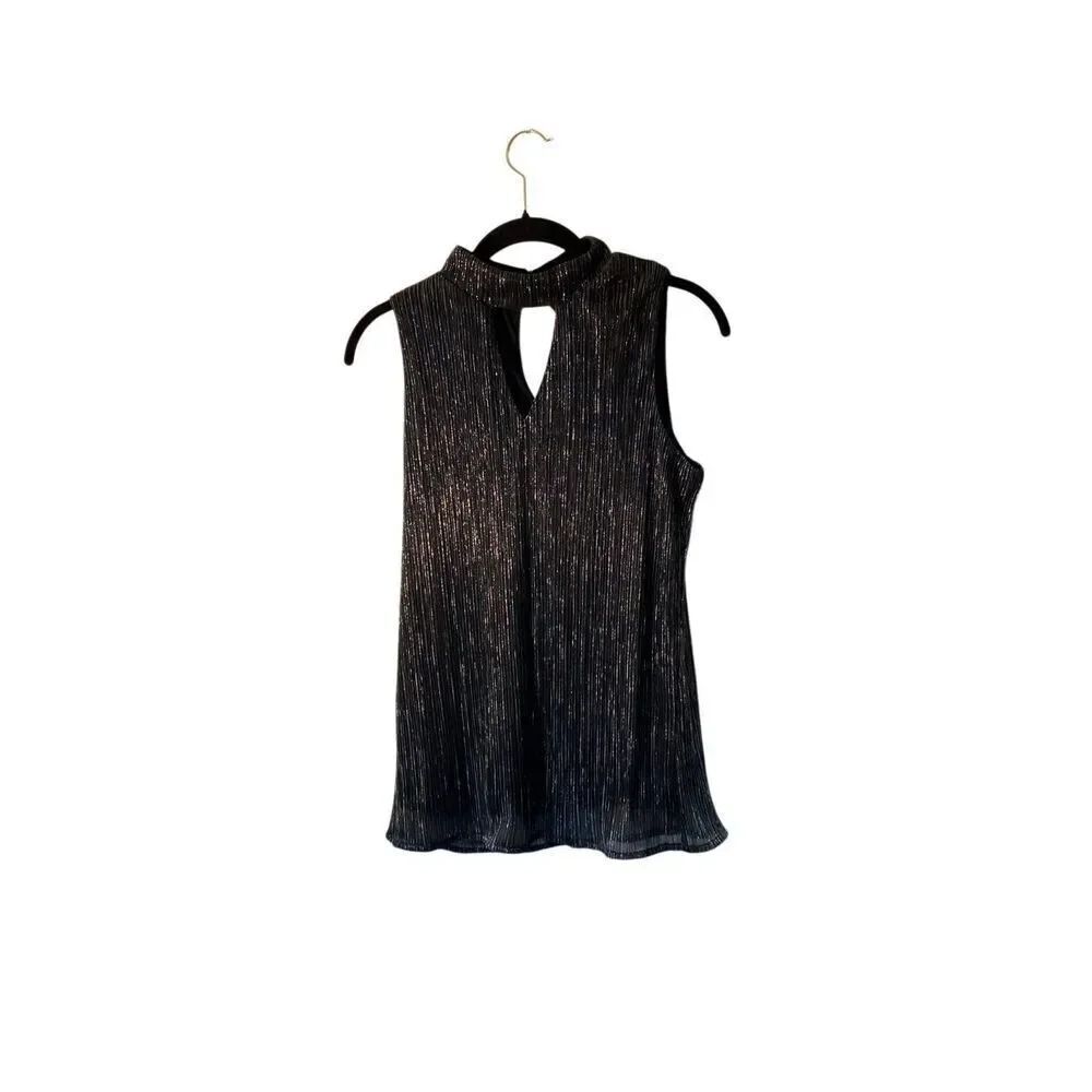 NWT Adiva women’s high neck, cut out sleeveless metallic tank top S